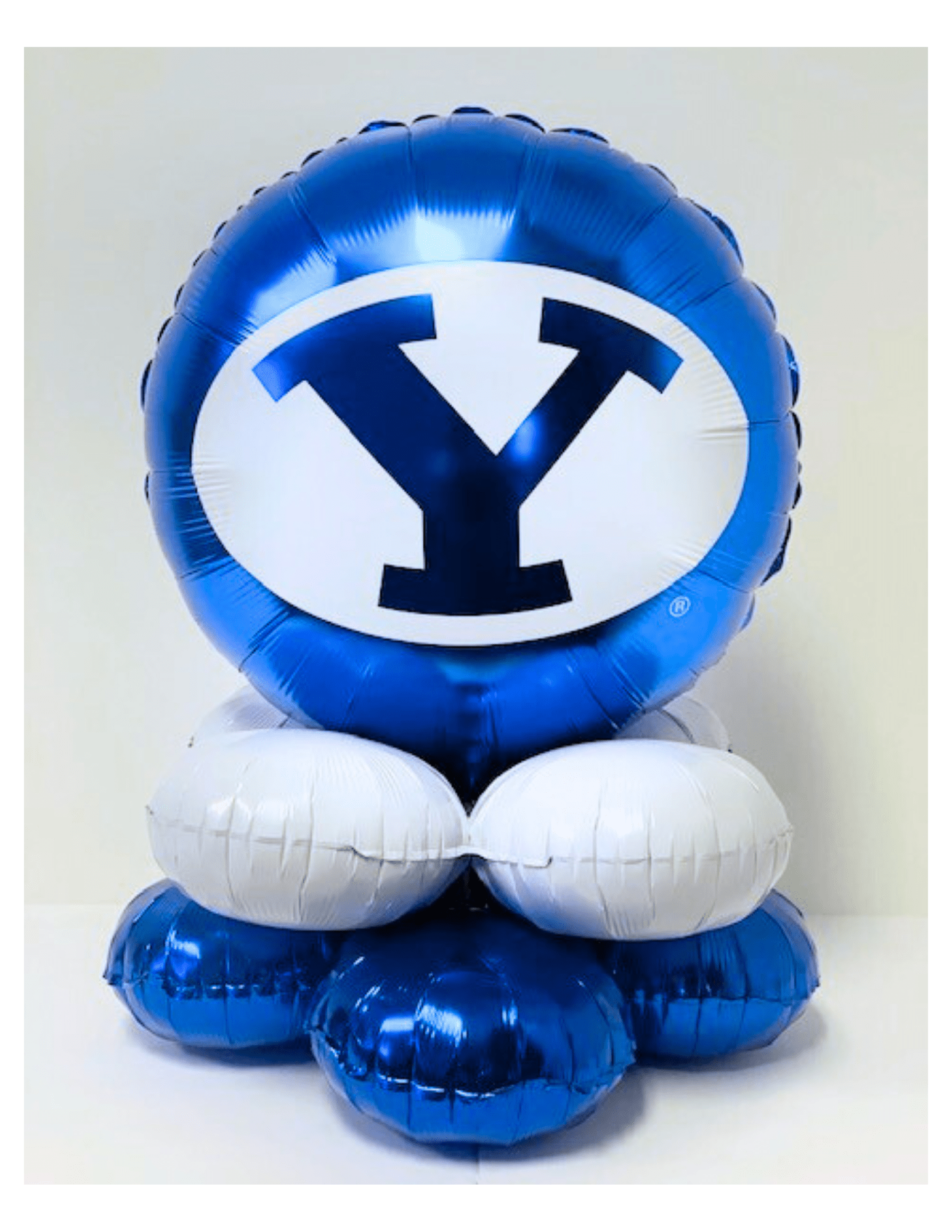 Blue Y Air Bouquet table top - Foil balloon air filled table bouquet measures 20" tall and 15" wide. Includes a 18" balloon, 2 quad balloons, balloon weight.