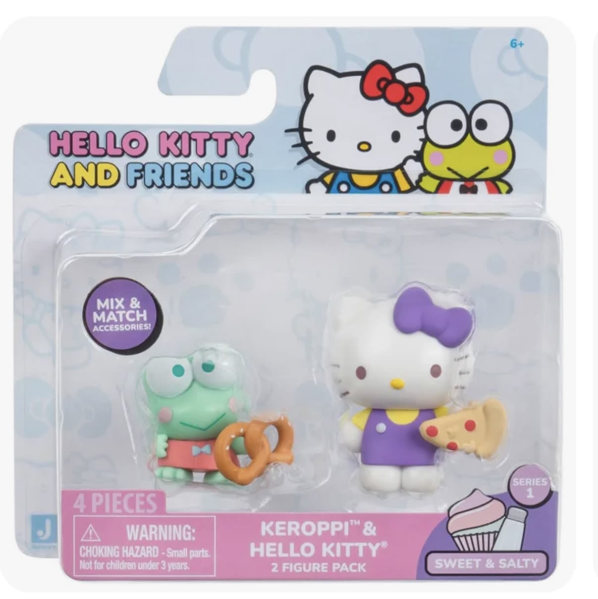 Hello Kitty and Keroppi toy figures in blister packaging