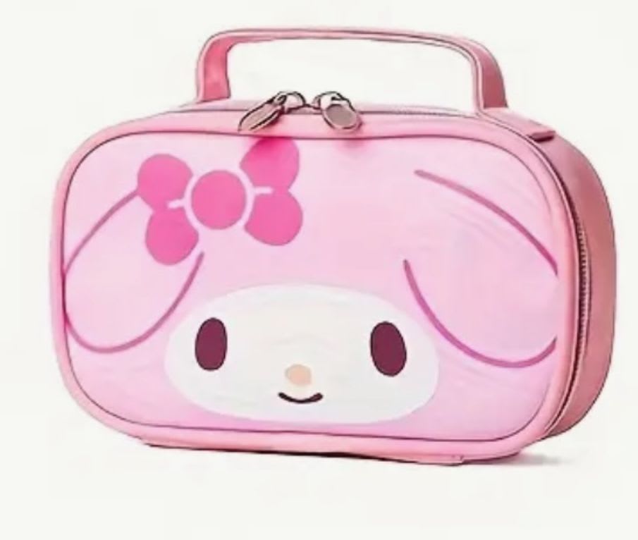 Pink character lunch bag with a handle and zipper