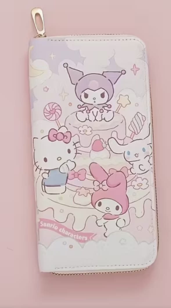 Sanrio character wallet with pastel cartoon print