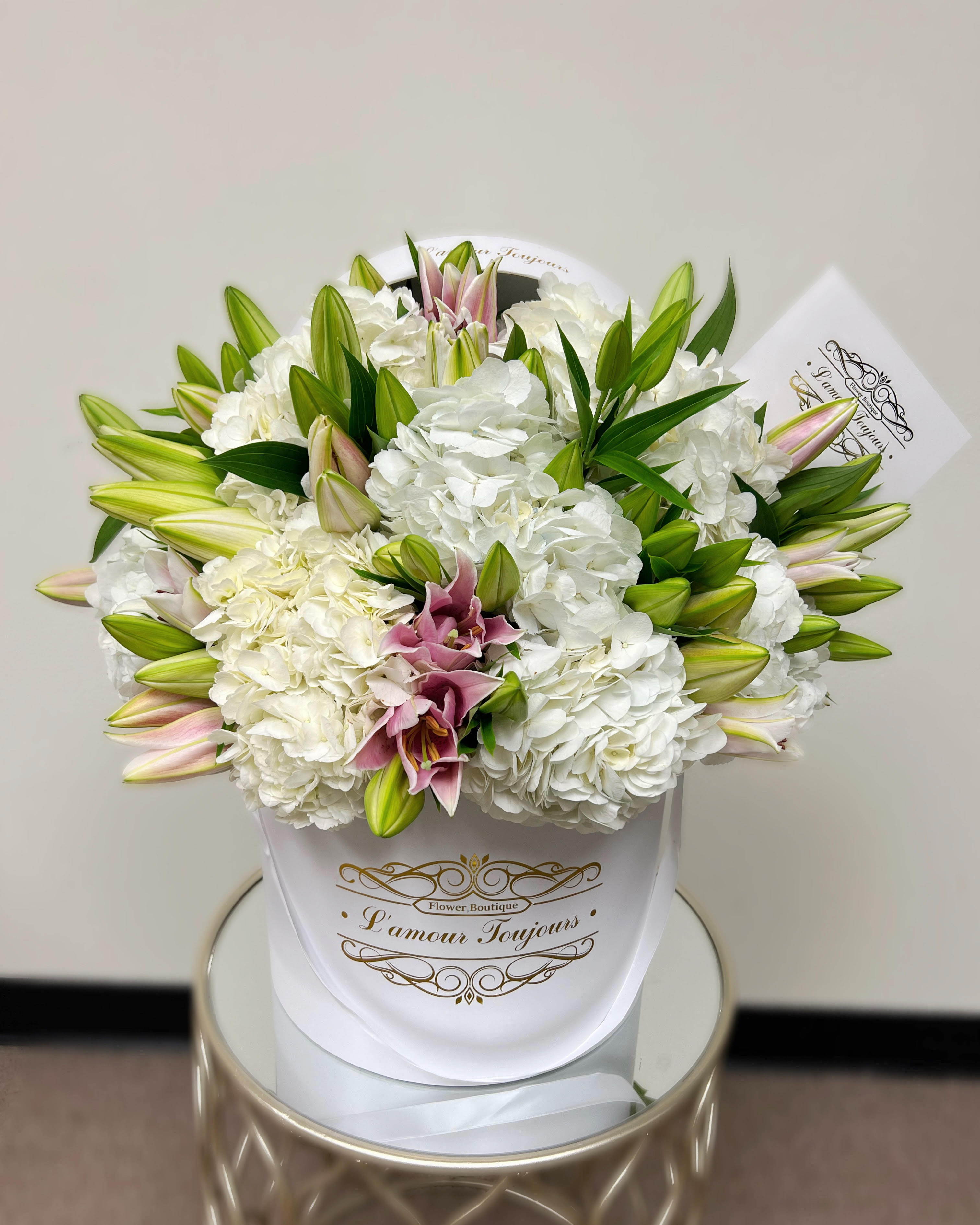 Lilies Signature Box  - Mix of premium stargazer lilies and hydrangeas in our Signature Box