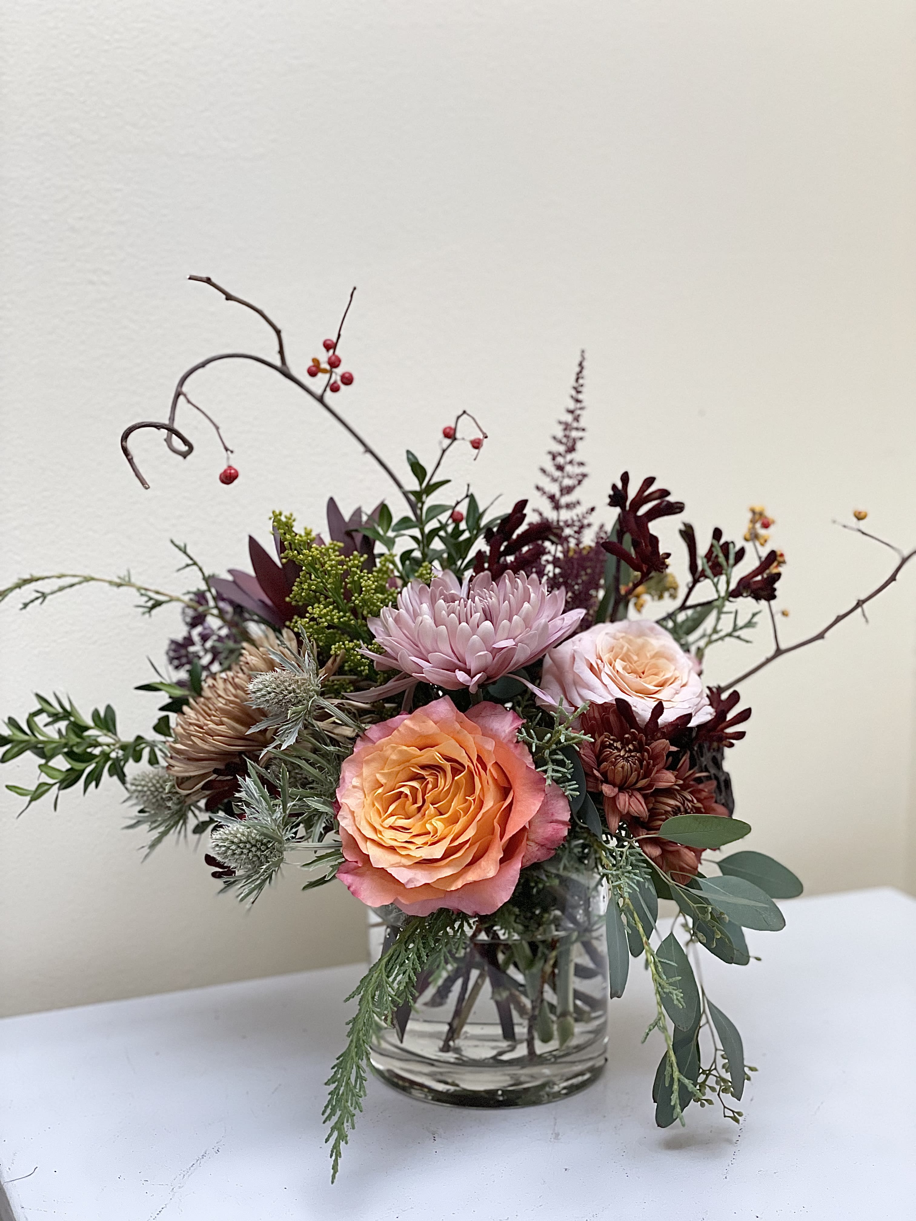 Enjoy the Season! - A fall design, perfect for a hostess gift and also perfect for a special person in a nursing home or retirement community. This is perfect for a small table.We designed with fall colors, flowers could change but design will reflect the picture.