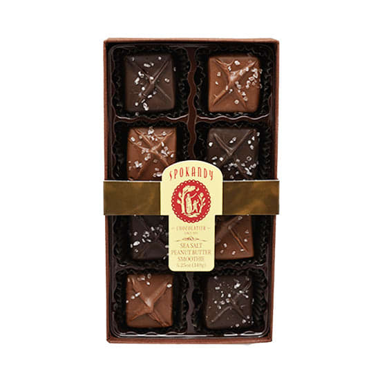 Box of assorted chocolate squares with sea salt