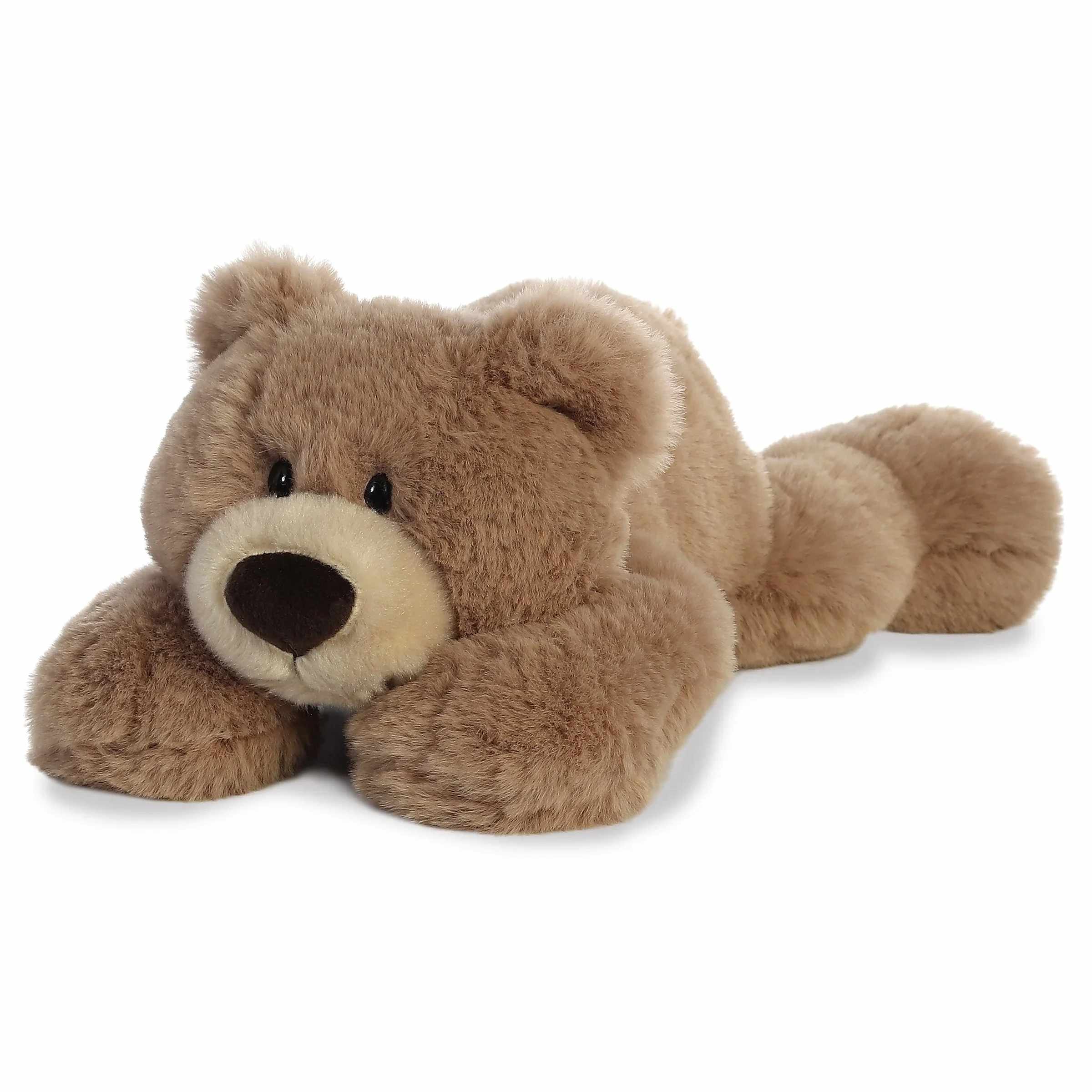 Hugga-Wug Taupe Bear Plush - Aurora’s Hugga Wud Bear in Taupe is a beautifully soft and cuddly plush designed for extra big hugs. Measuring approximately 20 inches in length, this flat, snuggly bear features warm taupe fur and a classic, comforting look, making it perfect for lounging, gifting, or cozy cuddles.