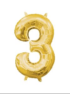 Number 3 Balloon 34" - 34" Golden Number 3 mylar balloon. Filled with helium. Stays afloat up to 7 days. 