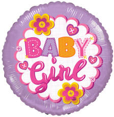 Round lavender balloon with "Baby Girl" text and flower accents