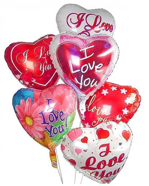 I Love You Balloon Bouquet - Show your sweetie in a cute and playful way how much you love them with an I Love You mylar balloon bouquet! This balloon bouquet arrives with 6 I love you mylar balloons tied together with curly ribbon. I love you mylar balloon designs vary.