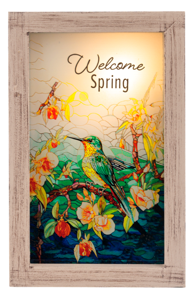 "Welcome Spring" Light up plaque - This cute little plaque stands 5 in tall and lights up. Perfect for any occasion. 