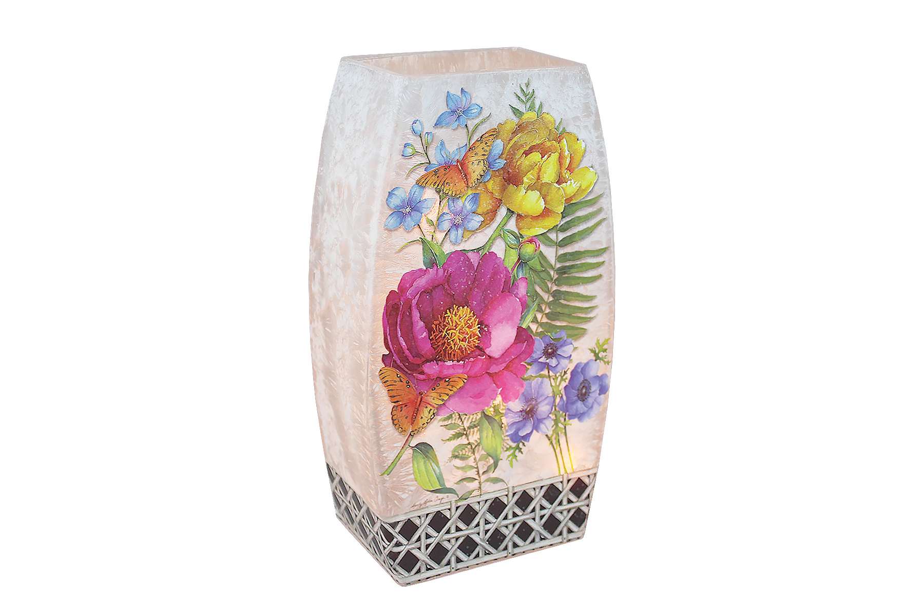 Decorative floral lantern with painted flowers and butterflies