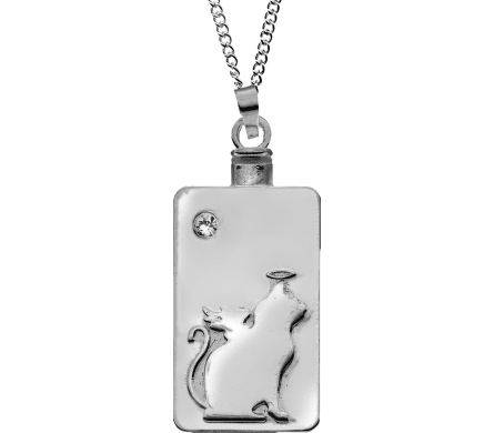 Silver cat pendant necklace with a small gemstone accent