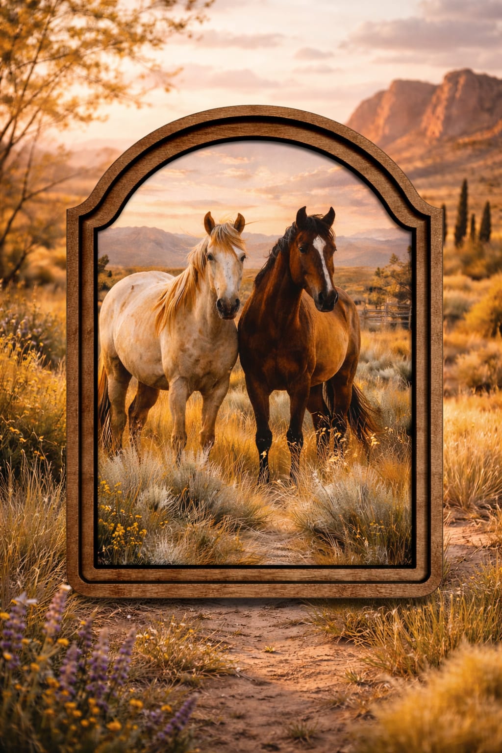 Two Horses Framed Art - Unique canvas framed artwork.   10x9.0.8 in. 