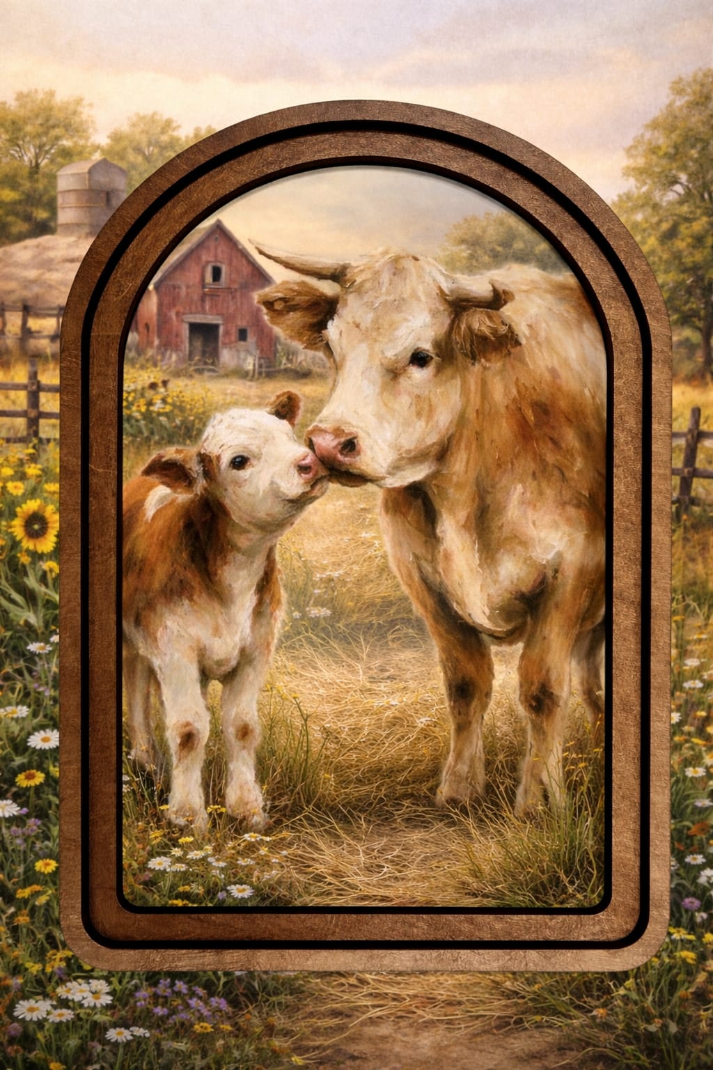Cow Calf Framed Art  - Unique canvas framed artwork.   6x8