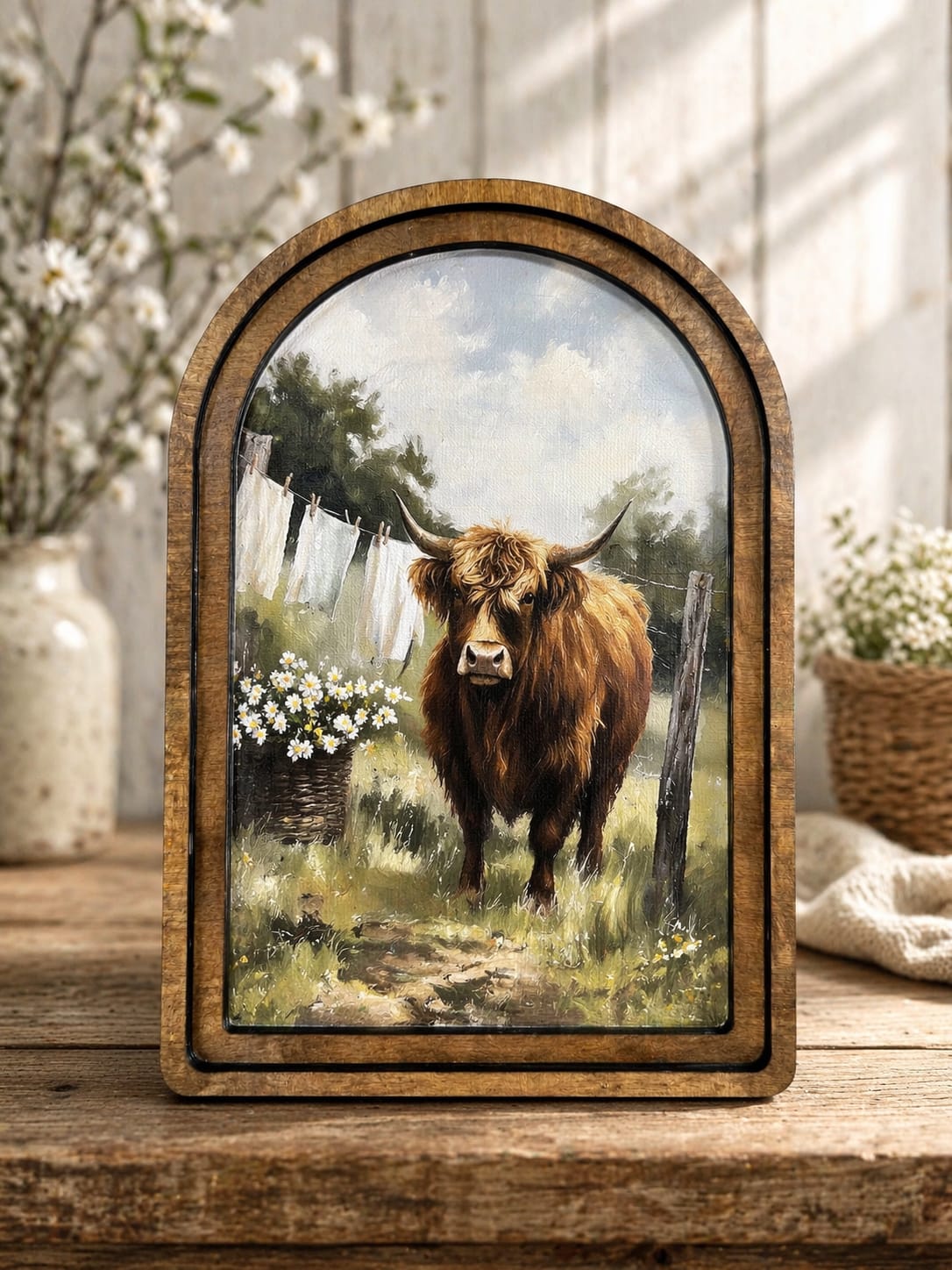 Highland Laundry Framed Art  - Unique canvas framed artwork.  6x8in.