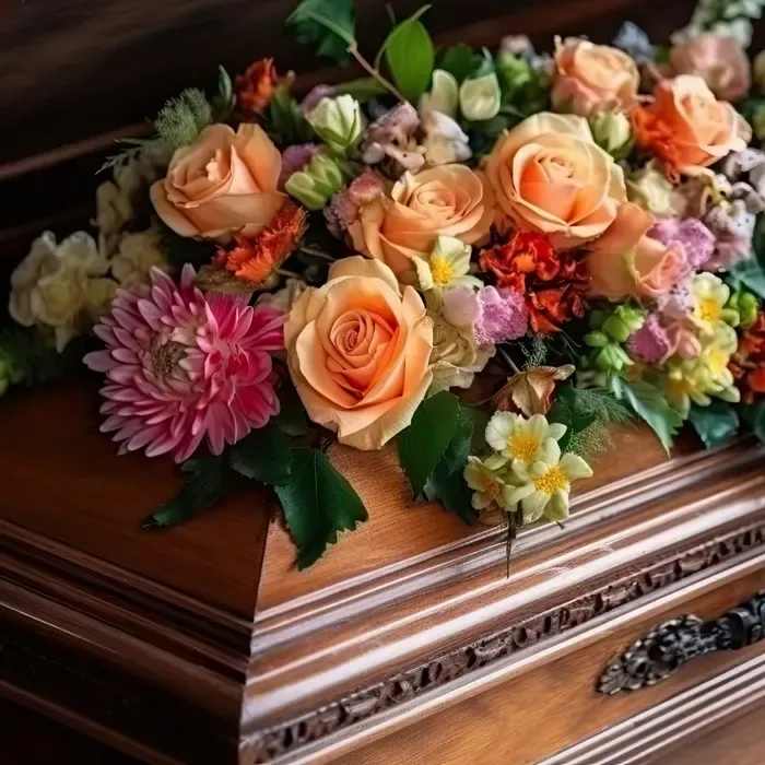 Casket Flower Spray - Create a beautiful and meaningful tribute with our Casket Flower Spray, a handcrafted floral arrangement designed to rest atop a casket or burial site. This elegant and personalized funeral flower arrangement is made with the freshest, most stunning seasonal flowers, artfully arranged in a garden-style design.  Choose a custom color palette to reflect your loved one’s personality, style, or favorite hues. Whether soft pastels or bold, vibrant tones, each memorial flower spray is thoughtfully created to celebrate a unique life with grace and beauty.  Traditionally sent by the immediate family, this arrangement is delivered directly to the funeral home, cemetery, or place of worship prior to the memorial or funeral service. It serves as a central piece of the service, honoring the departed with a visual expression of love, respect, and remembrance.  Let us help you craft a personalized sympathy arrangement that speaks from the heart and brings comfort to those who gather in memory.  Product ID: 1631