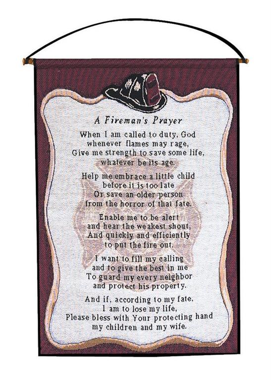 Hanging wall plaque with a firefighter prayer and helmet graphic