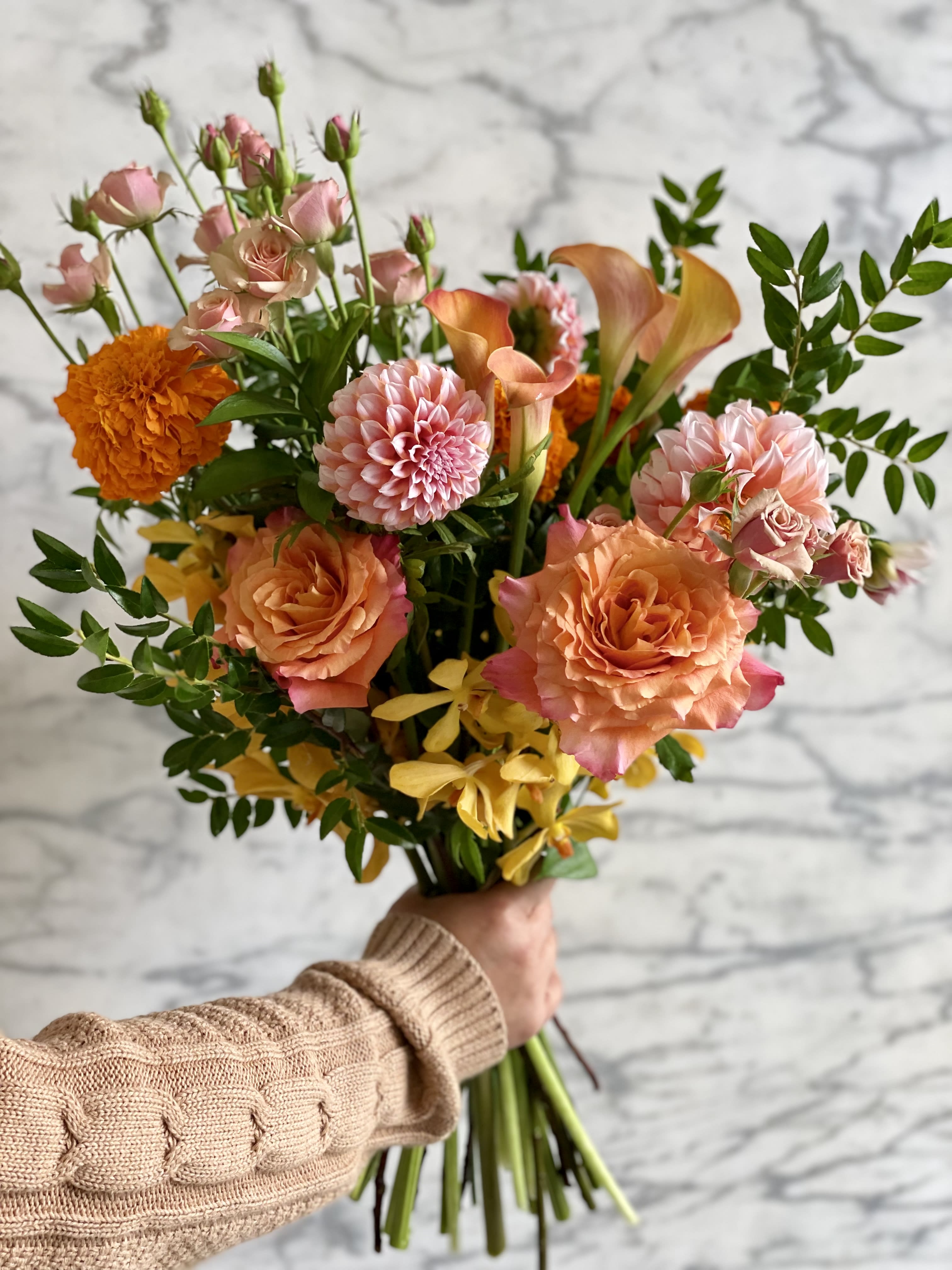Premium Market  Bouquets  - *DESIGNERS CHOICE * Premium blooms, paper wrapped bouquets bursting with the best that market has to offer.  All the recipient has to do is drop them into their own vase and enjoy! (No vase included.) These pictures are meant give you an idea of the type of bouquets we send out. Trust us, we will send out something good!   NOTES: We will choose the freshest and most interesting ingredients at the market to make this arrangement shine. Flowers may be substituted depending on availability. IF A COLOR IS IMPORTANT TO YOU PLEASE LET US KNOW IN THE NOTES.   If any design element such as color or flower/foliage are very important to your order please contact us to ensure availability first by calling the shop at  415 751 2747  10:00AM -5:00PM 