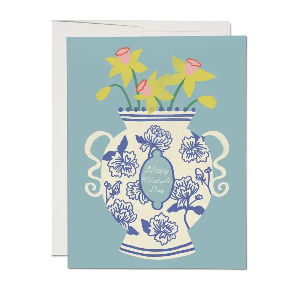 Mother's Day card with a floral vase illustration