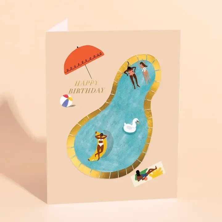 Birthday Poolside  - Blank inside Beautiful bright color Gold Foil 100lb Heavyweight Cardstock