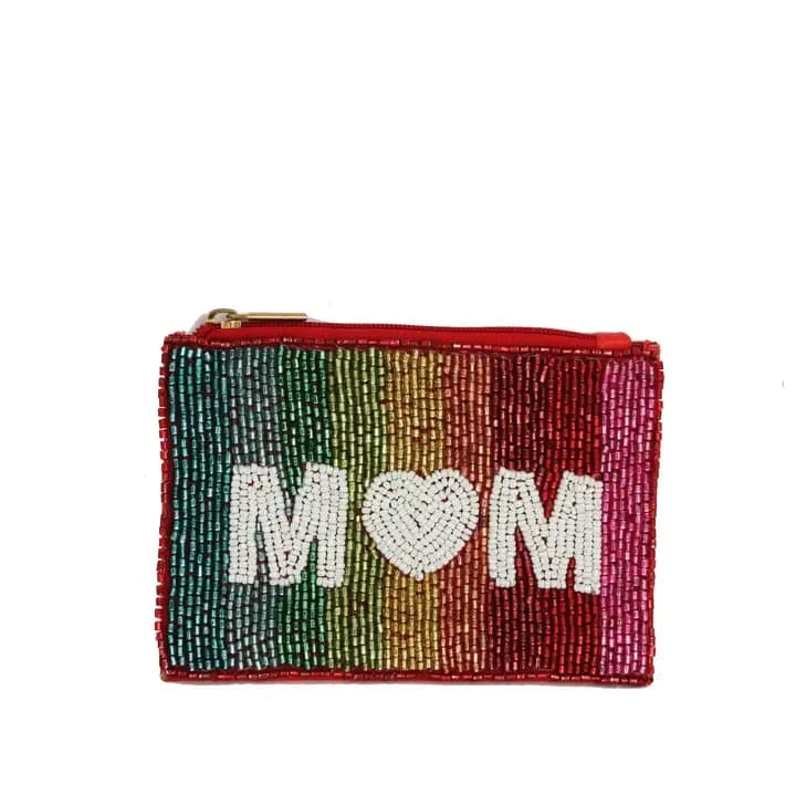 Beaded Coin Purse- MOM - Carry your coins in style with these fun and colorful beaded coin purses! Featuring a unique beaded coin purses are both fun and functional. Perfect for moms and mamas who want to add a touch of fashion fun to their daily routine  Final sale.