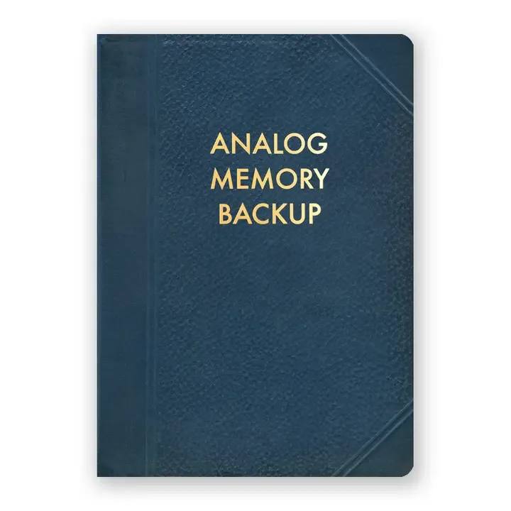 Analog Memory Backup Journal - Medium -   120 pages.  Stylish gold foil stamped 300 gsm uncoated card stock cover.  Interior: ruled.  5 x 7 inches.  