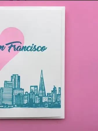 San Francisco  Skyline  - Locally made in San Francisco  Blank inside Beautiful bright color Letterpress 100lb Heavyweight Cardstock