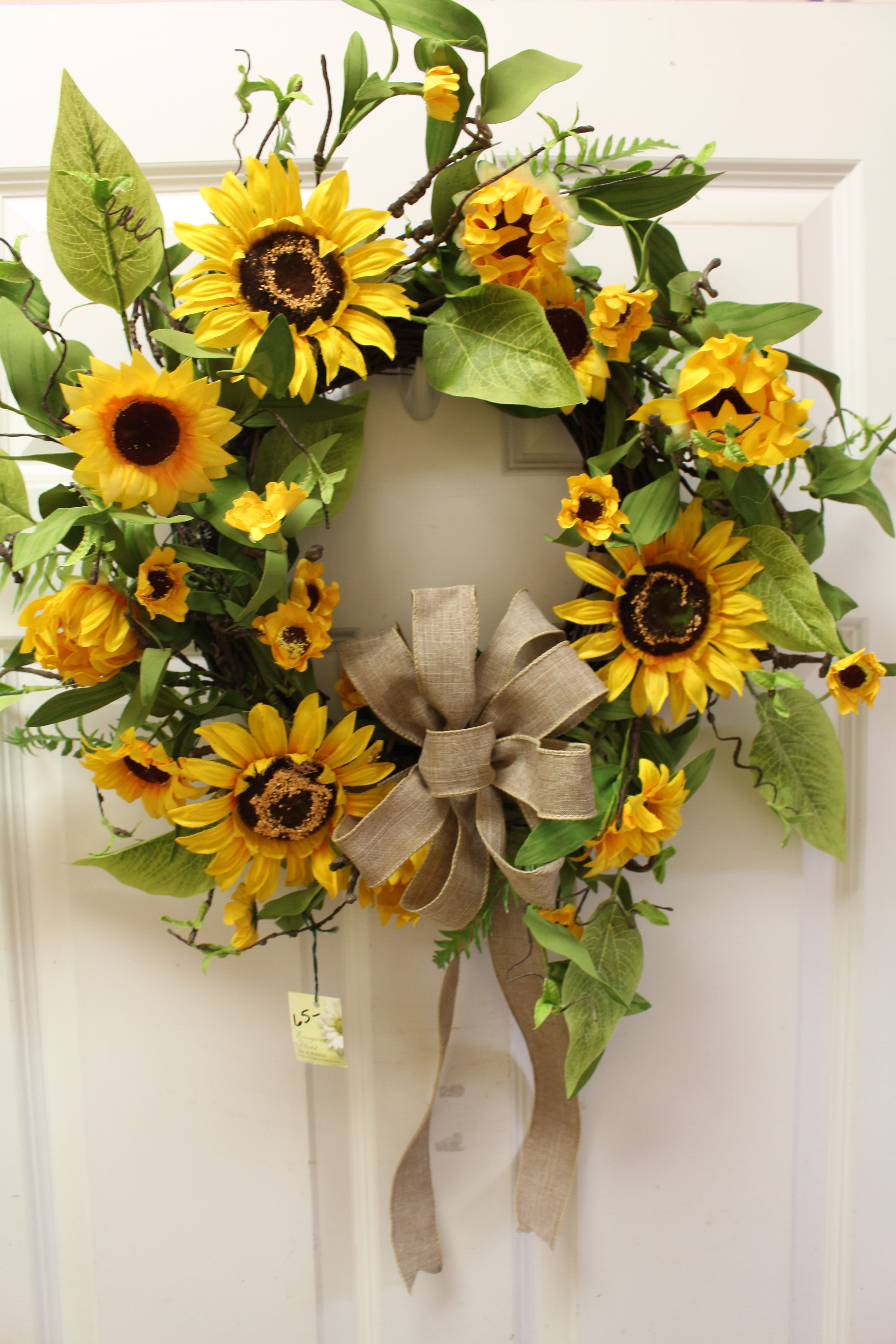 sunflower dreams wreath - A classic sunflower permanent wreath.  This piece will pop off any door.   