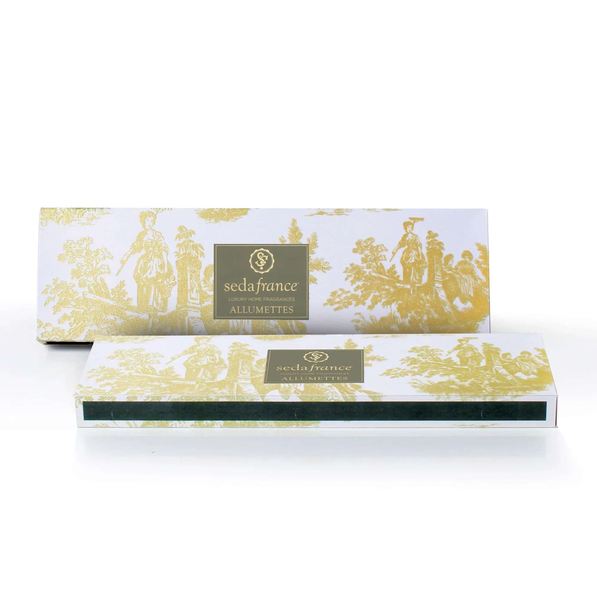 Toile Matches by Seda France - Light your candles in style! This set of long matches comes in a 8"x3" decorative display box.