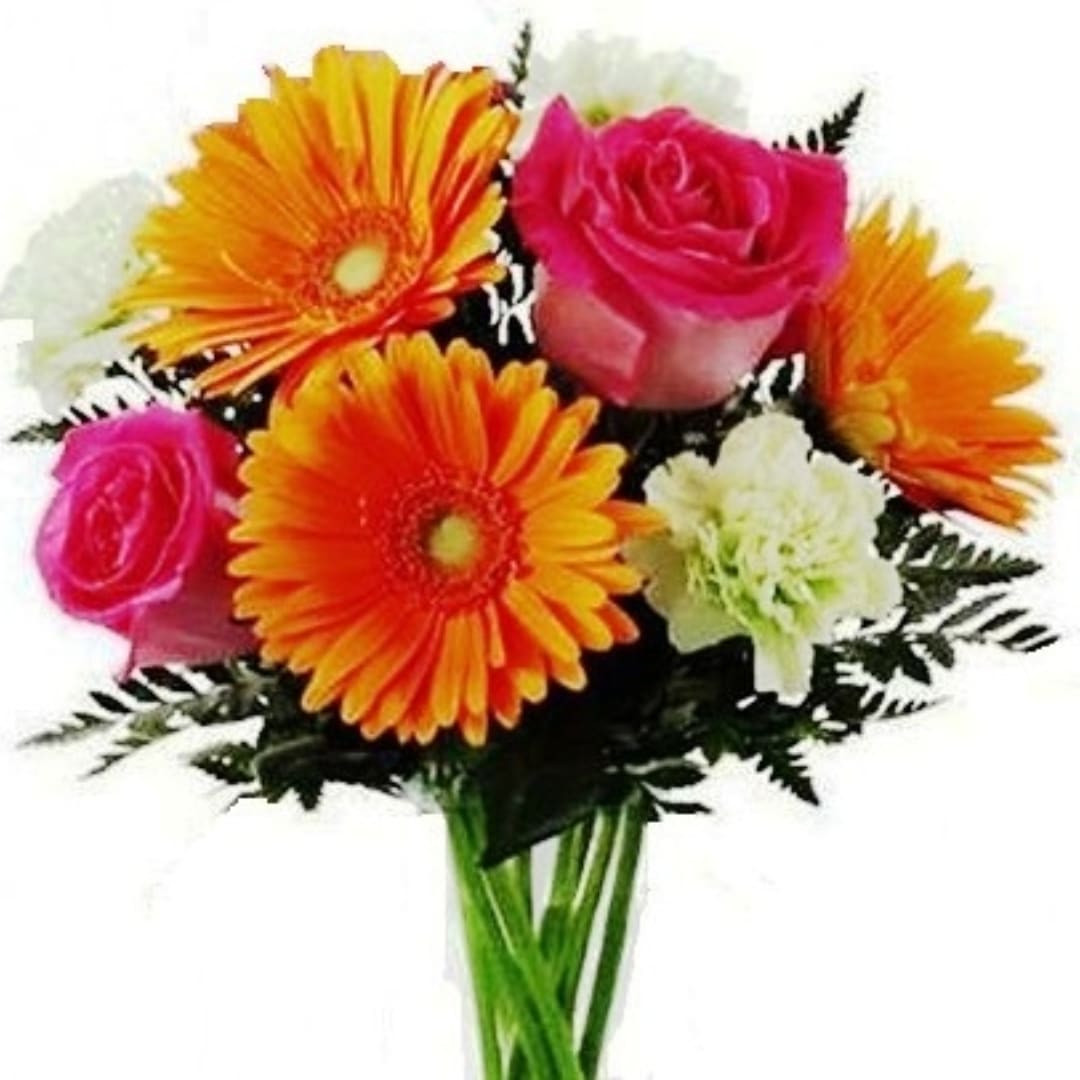 Bouquet of orange gerbera daisies and pink roses