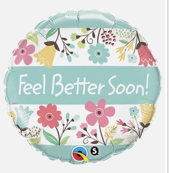 Round floral balloon with "Feel Better Soon!" text