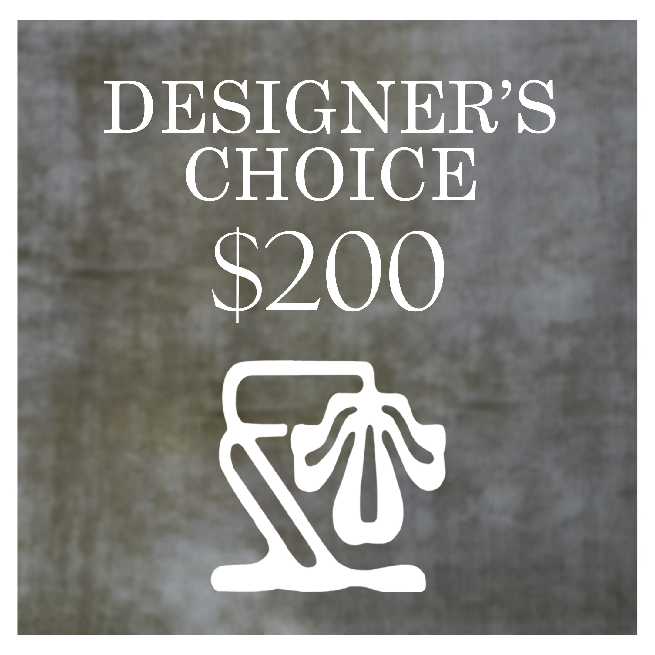 Designer’s choice $200 gift card graphic on a gray background