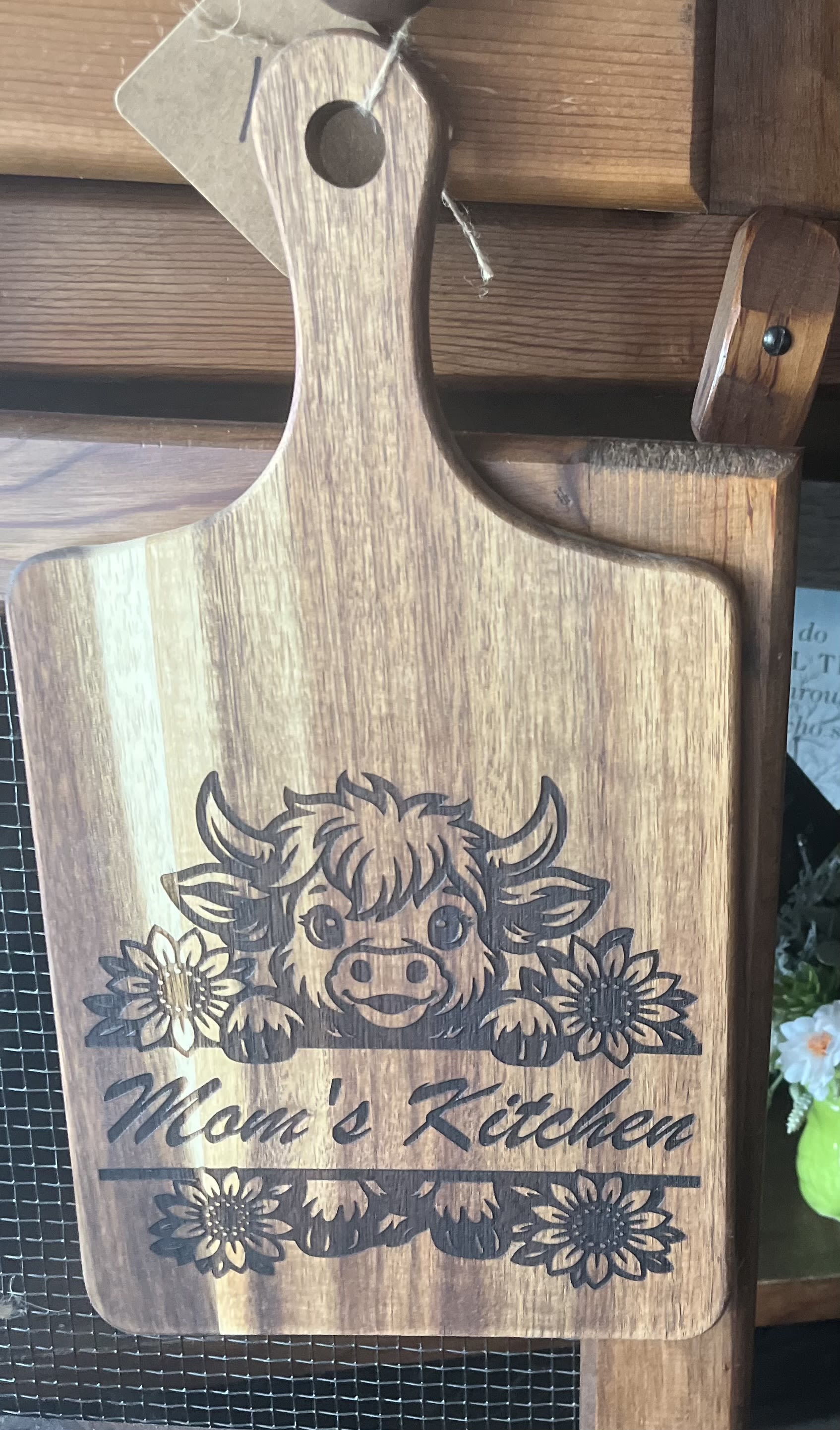 Mom’s Kitchen Board  - Lasered with a trendy pattern AND  Made in USA. Great gift to remind her how much you love her being your Mom.