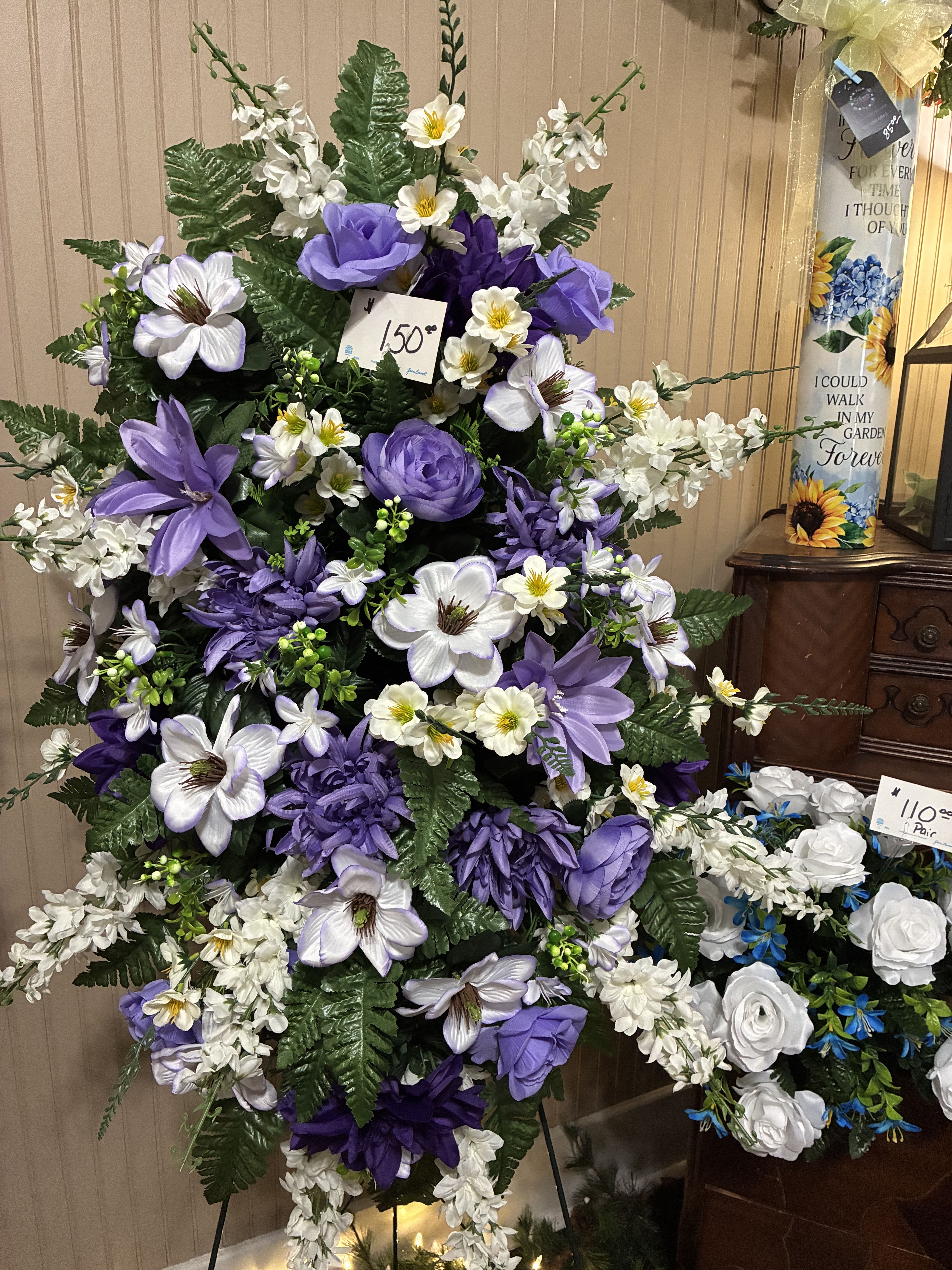 Mixed Purple and White Silk Spray - Spray for cemetery. 