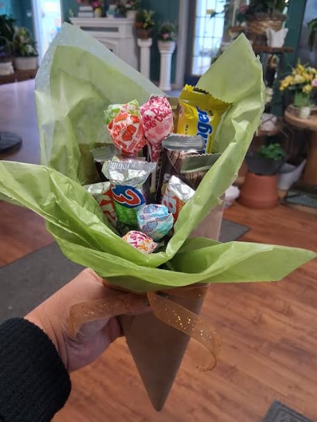 Candy Bouquet - Assortment of mini chocolates and lollipops designed into a Bouquet - Perfect as an added treat!