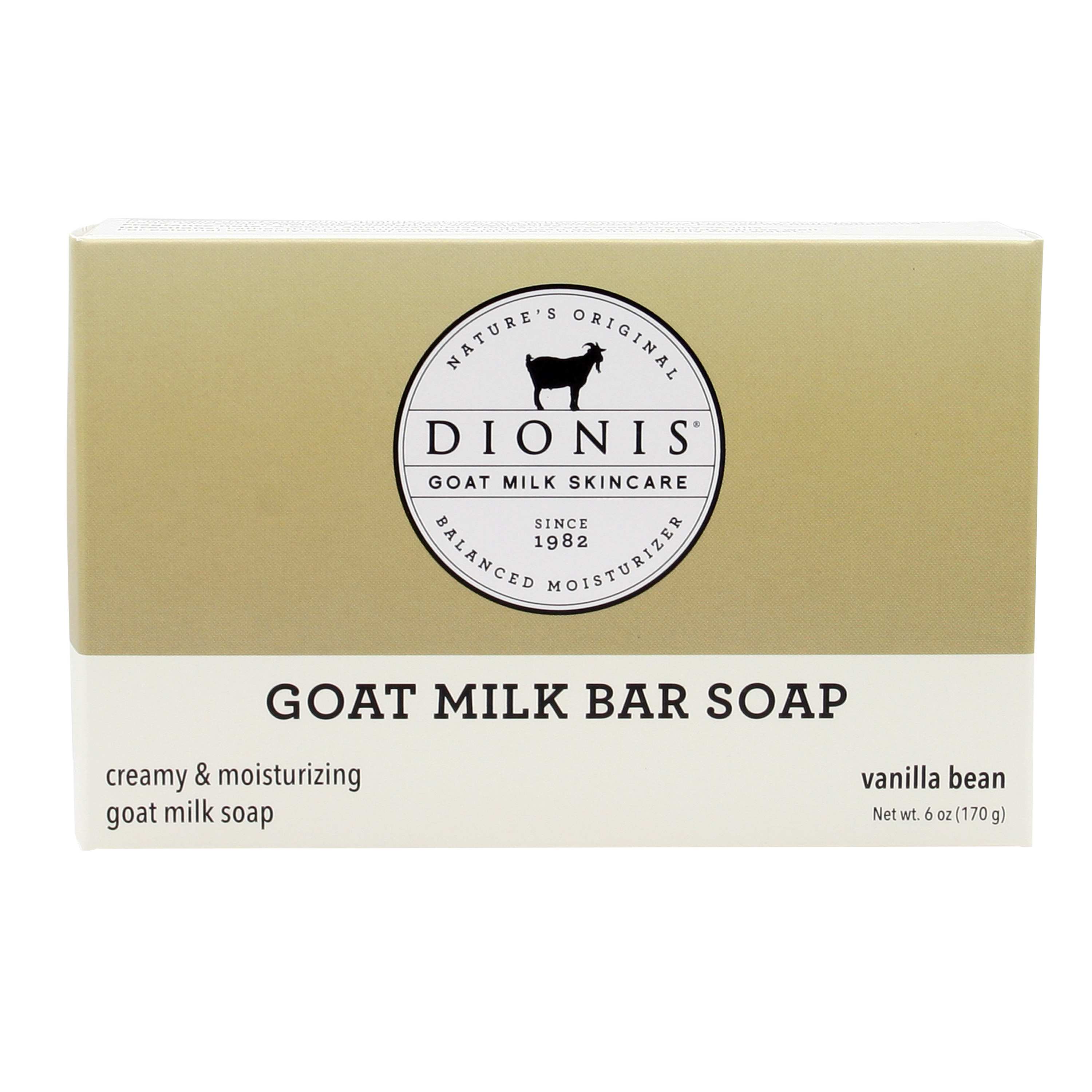 Dionis Vanilla Bean Goat Milk Bar Soap - A 6oz bar soap with a warm and irresistibly sweet, creamy vanilla fragrance. 