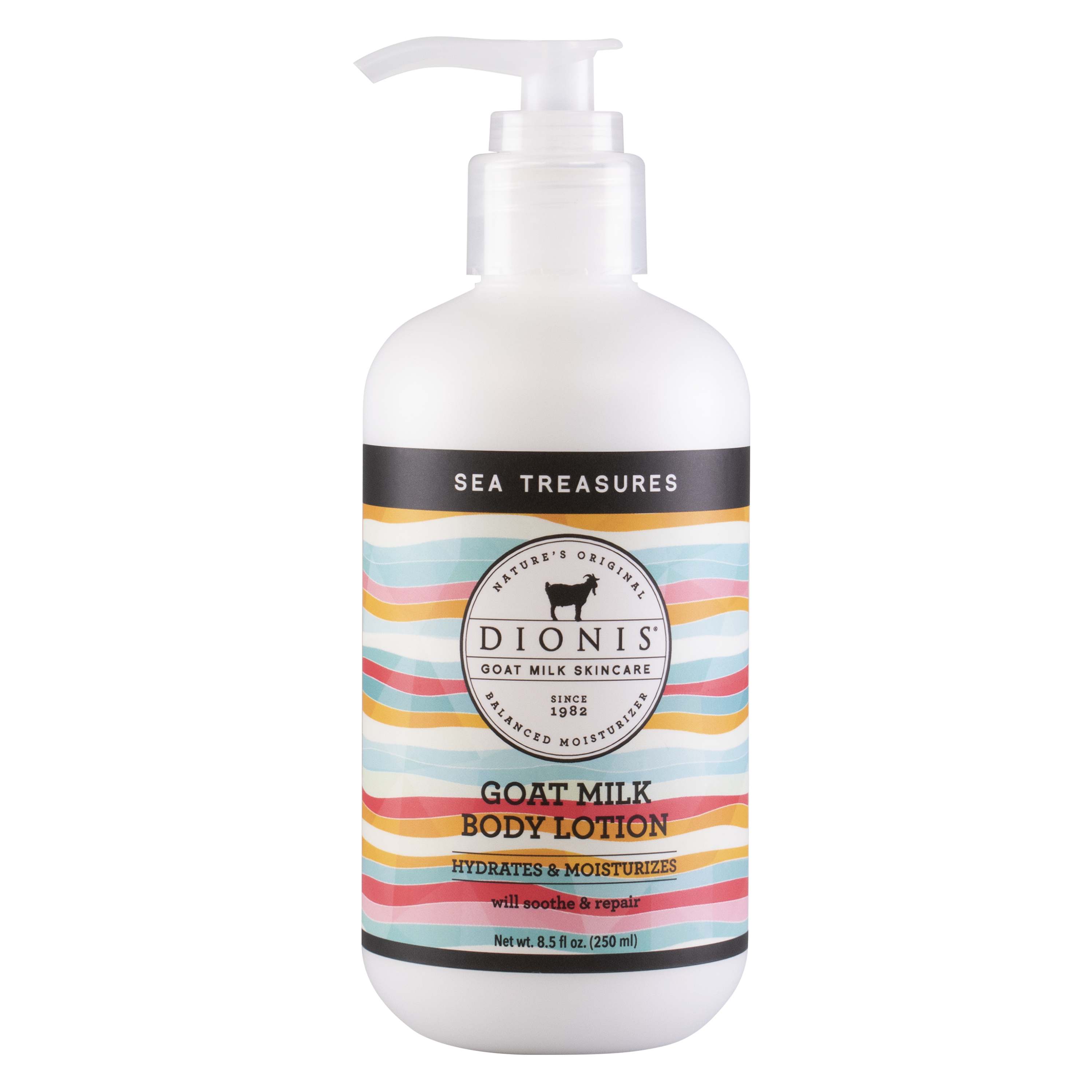 Dionis Sea Treasures Goat Milk Lotion - Nostalgic warm ocean breezes intertwined with the soft floral of sweet pea