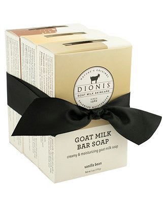 Boxed goat milk bar soap tied with a black ribbon