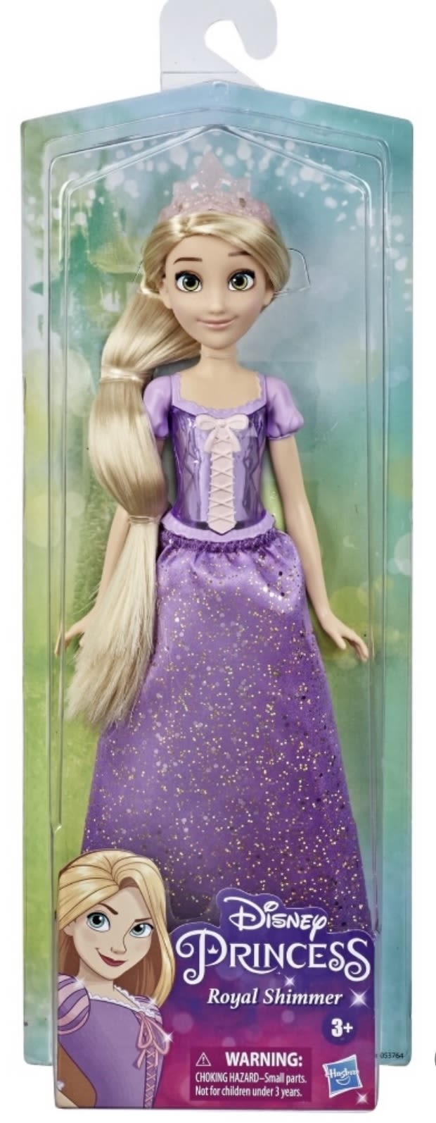 Disney Princess doll in purple dress inside retail packaging
