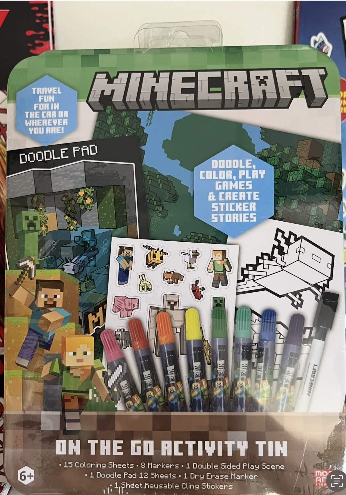 Minecraft activity tin with markers, stickers, and coloring sheets