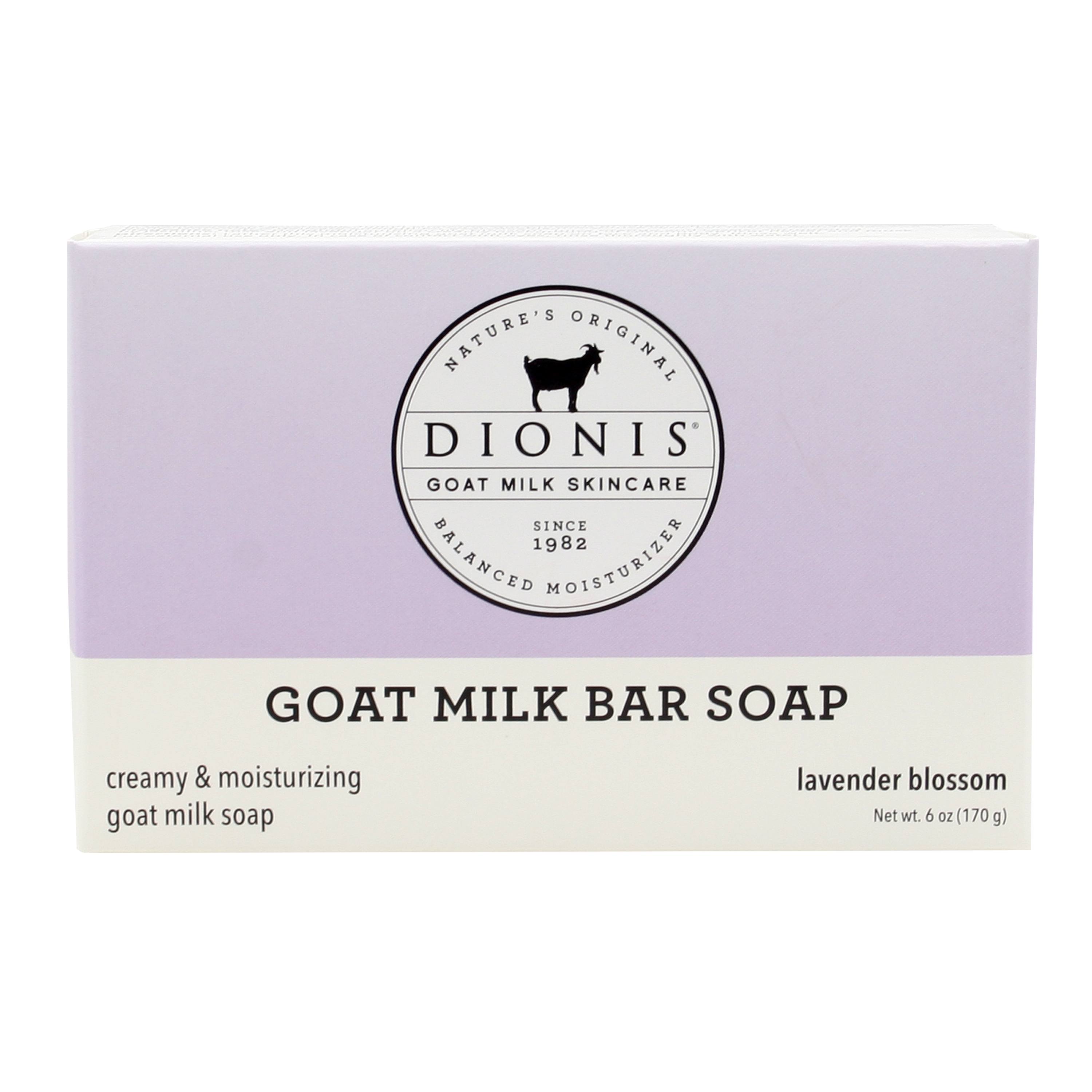 Dionis Lavender Blossom Goat Milk Bar Soap - A 6oz bar soap with a delightful aurelian lily blossom, juicy orange, and cassis, surrounded by jasmine, rose, and lavender on a creamy background of coconut, apricot nectar, and musk.