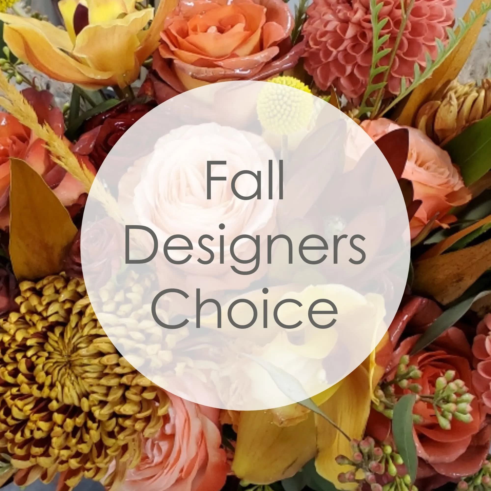 Fall Designers Choice - Our team of expert designers will use only the most beautiful and fresh product in the shop to create a beautiful arrangement in fall colors. For special request please make a note in the special instruction section of the order. Standard size is arranged in shorter vases like a cube or bubble bowl.  Deluxe and Premium sizes are arranged in taller vases with more height.
