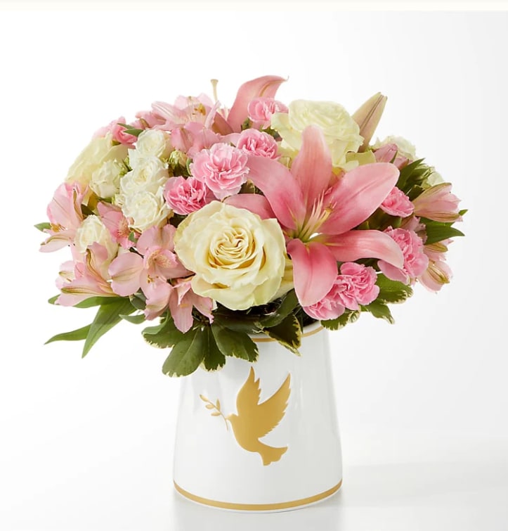 Gentle Healing Bouquet - Grant your recipient a moment of solace and healing when they need it most with a thoughtfully curated composition of roses, alstroemeria and mini carnations. FTD design.