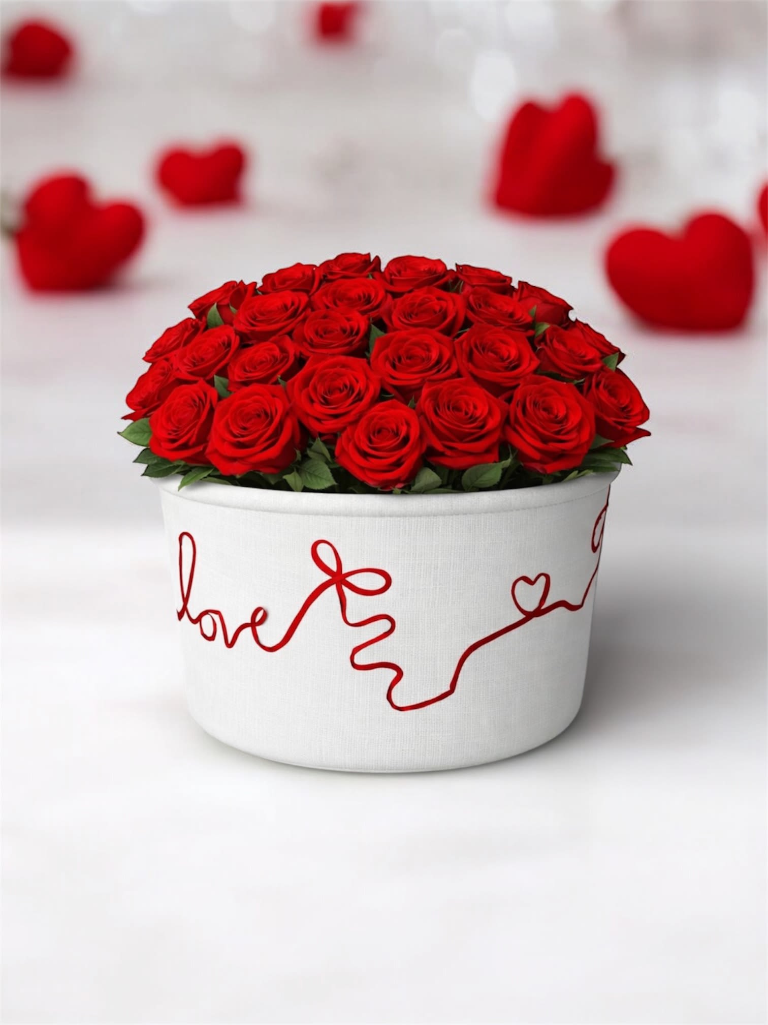 LoVe Deluxe Basket ️️-  Limited Units - Thirty-six red roses with impeccable stems, individually selected and arranged in a sophisticated basket that transcends the moment. A design created to captivate today and endure over time. Because this basket does not end with the flowers: ️️ It transforms into a decorative piece, ️️ a tangible keepsake, ️ a piece that continues to tell your story.