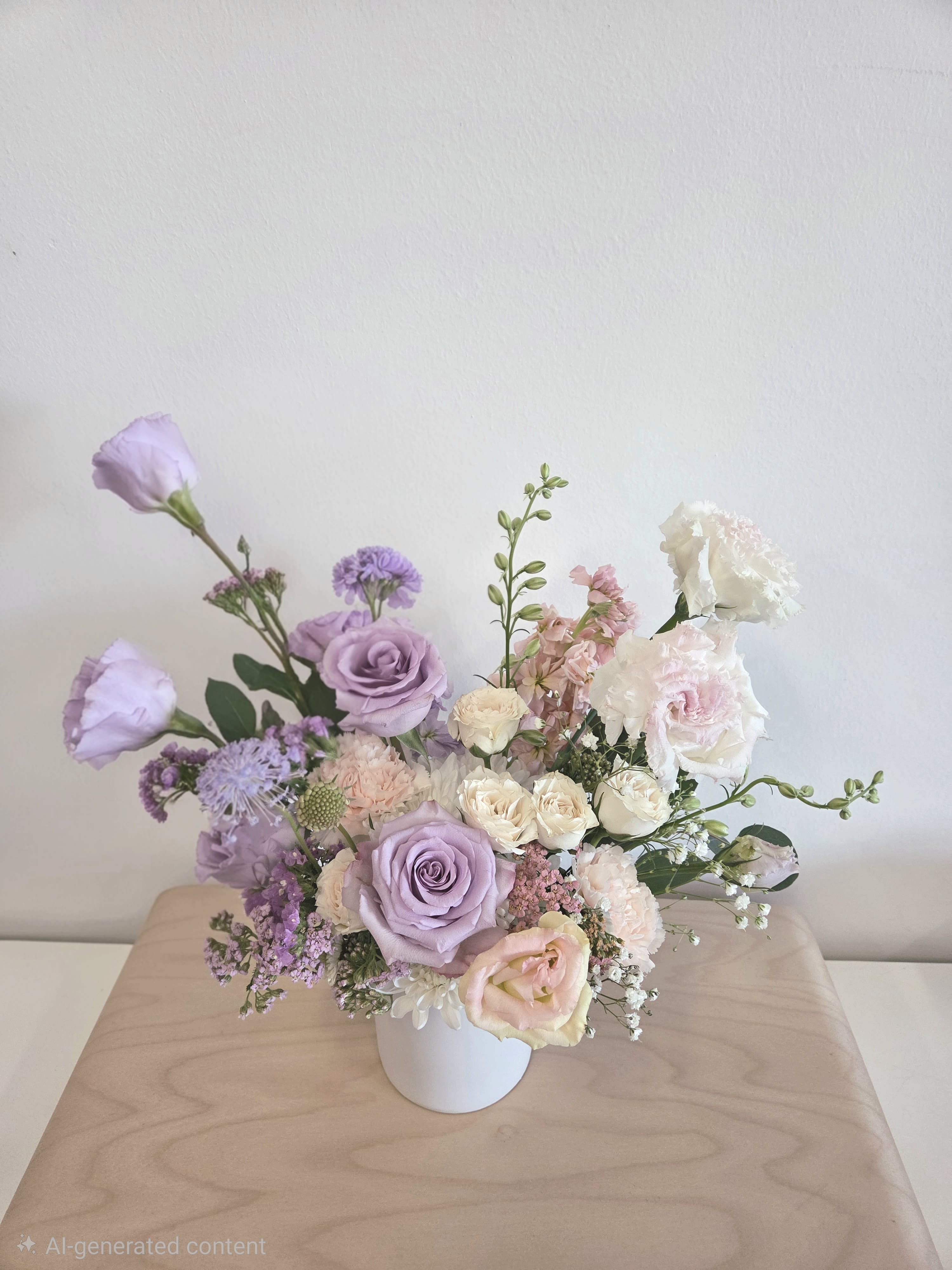 Soft Embrace (New!) -  Vase Arrangement  Store Hours Mon–Fri: 9:30 a.m. – 6:00 p.m. Sat: 9:00 a.m. – 4:00 p.m. Sun: Closed  Delivery Deliveries are typically made between 9:00 a.m. and 3:00 p.m. While we are unable to guarantee specific delivery times, we will always do our best to accommodate your requests. If you prefer a later afternoon delivery, please let us know in advance and we will try to accommodate. If your delivery address requires a gate code, please provide it to ensure smooth delivery.  Pick-Up If you need to pick up before 9:30 a.m., please text us directly to place your order. (Text: 714-715-1482) Please also try to pick up your order at the scheduled time. When pick-ups are delayed during busy time slots, it may affect other customers placing orders for the same time. We appreciate your understanding!  Please Note Your arrangement may vary slightly from the photos depending on seasonal availability and store stock. However, we will match the overall color palette and ensure your flowers are fresh and beautifully designed.  Thank you!!
