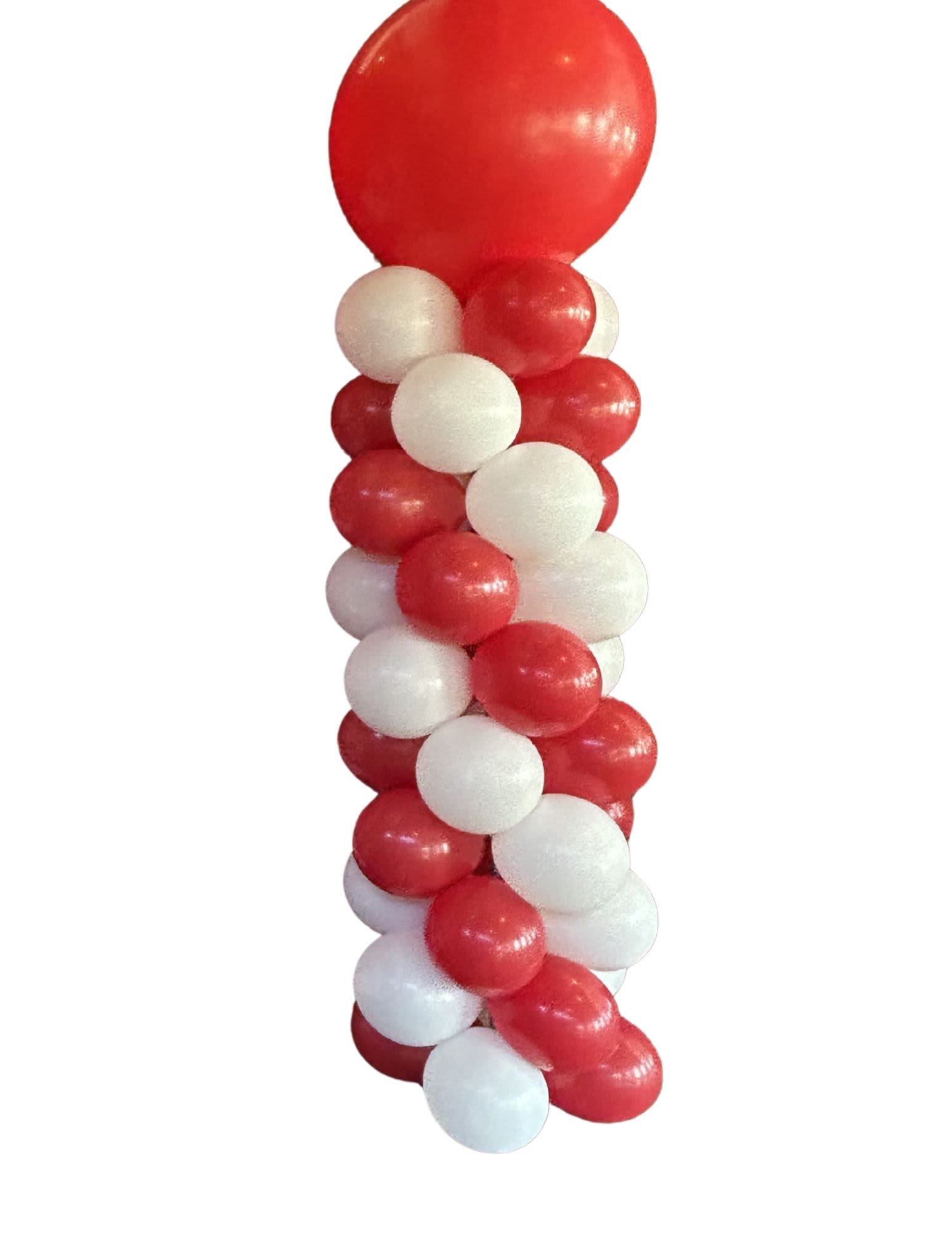 Red and white balloon column on a white background