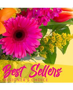 Bright mixed bouquet with a pink gerbera daisy and orange tulips