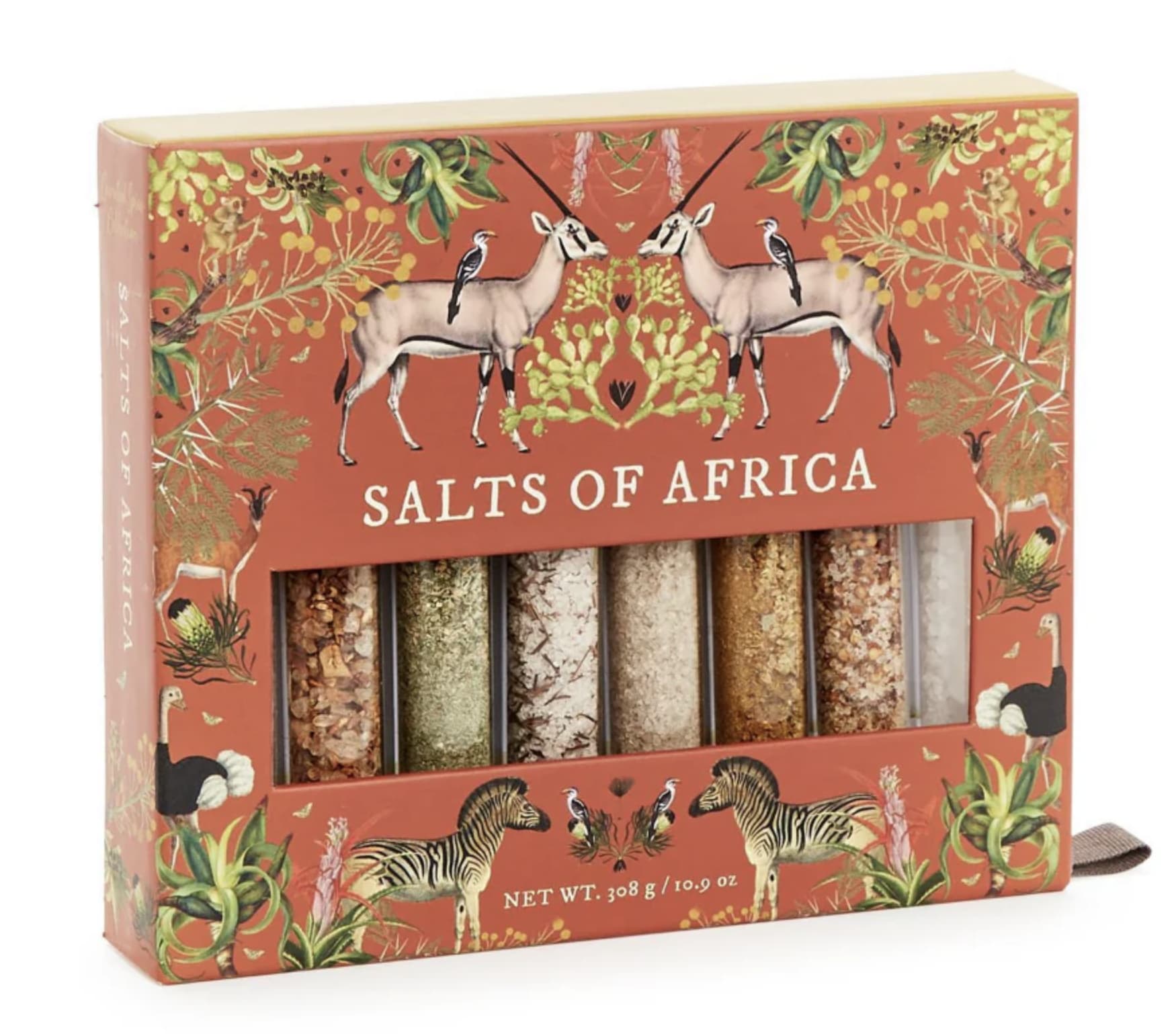 Decorative box of assorted salts with African animal illustrations
