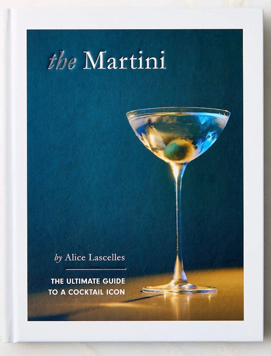 Book cover showing a martini glass on a blue background