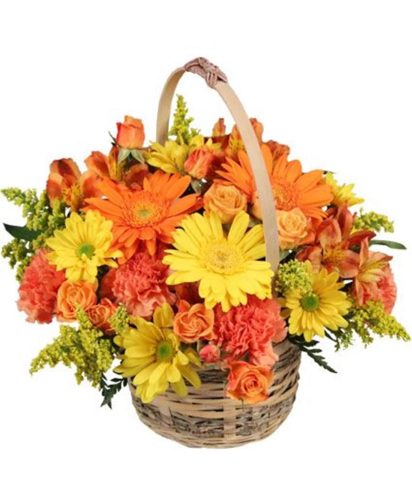 CHEERGIVER BASKET  -   These gorgeous flowers are sure to make them cheer! Featuring a lovely variety of yellow poms, orange spray roses, yellow gerberas, and more, Cheergiver is sure to bring smiles to everyone who sees it. Send this bountiful basket to someone you love today! 