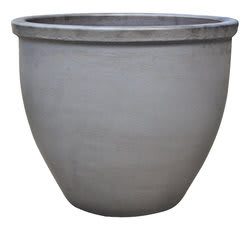 Gray ceramic planter pot with a wide rim
