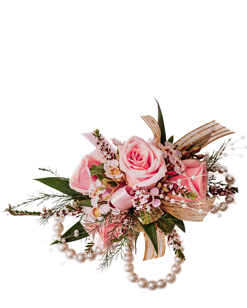 Molly's Love Corsage - Our Molly's Love Corsage features pale pink roses and buds on a pearl bracelet.